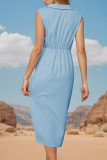 Elegant Solid Slit Turndown Collar Shirt Dress Dresses