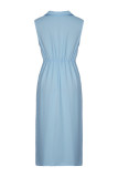 Elegant Solid Slit Turndown Collar Shirt Dress Dresses