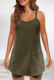 Casual Solid Pocket V Neck Sleeveless Two Pieces
