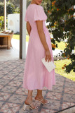Sweet Solid Buttons V Neck Princess Dresses