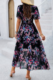 Elegant Floral Patchwork V Neck Waist Skirt Dresses