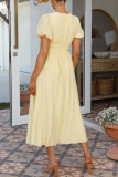 Sweet Solid Buttons V Neck Princess Dresses
