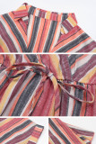 Casual Striped Print Frenulum V Neck Printed Dress Dresses