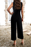 Casual Simplicity Solid Pocket Buttons O Neck Loose Jumpsuits