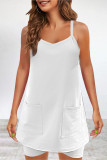 Casual Solid Pocket V Neck Sleeveless Two Pieces