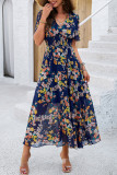 Elegant Floral Patchwork V Neck Waist Skirt Dresses