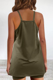 Casual Solid Pocket V Neck Sleeveless Two Pieces