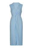 Elegant Solid Slit Turndown Collar Shirt Dress Dresses