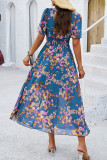 Elegant Floral Patchwork V Neck Waist Skirt Dresses