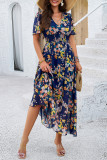 Elegant Floral Patchwork V Neck Waist Skirt Dresses