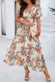 Elegant Floral Patchwork V Neck Waist Skirt Dresses