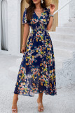 Elegant Floral Patchwork V Neck Waist Skirt Dresses