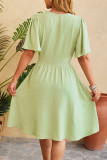 Sweet Simplicity Solid Fold V Neck Waist Skirt Dresses