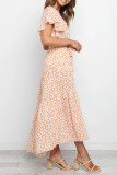 Elegant Print Flowers Frenulum V Neck A Line Dresses