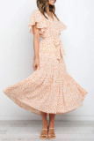 Elegant Print Flowers Frenulum V Neck A Line Dresses