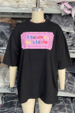 Casual Letter Print Contrast O Neck T-Shirts