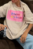 Casual Letter Print Contrast O Neck T-Shirts