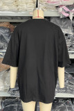 Casual Letter Print Contrast O Neck T-Shirts