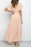 Elegant Print Flowers Frenulum V Neck A Line Dresses