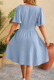 Sweet Simplicity Solid Fold V Neck Waist Skirt Dresses
