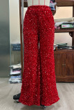 Celebrities Elegant Solid Sequins Loose High Waist Wide Leg Solid Color Bottoms