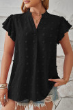 Solid Polka Dot Fur Ball V Neck Tops
