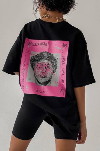 Casual Figure Print O Neck T-Shirts