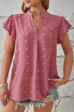 Solid Polka Dot Fur Ball V Neck Tops