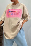 Casual Letter Print Contrast O Neck T-Shirts