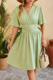 Sweet Simplicity Solid Fold V Neck Waist Skirt Dresses