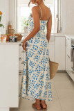 Sexy Vacation Print Flowers Backless V Neck Waist Skirt Dresses