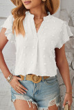 Solid Polka Dot Fur Ball V Neck Tops