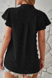 Solid Polka Dot Fur Ball V Neck Tops
