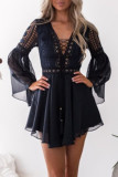 Sexy Vacation Solid Lace V Neck A Line Dresses