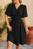 Sweet Simplicity Solid Fold V Neck Waist Skirt Dresses