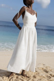 Sexy Vacation Solid Bandage Backless V Neck Beach Dress Dresses