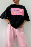 Casual Letter Print Contrast O Neck T-Shirts
