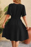 Sweet Simplicity Solid Fold V Neck Waist Skirt Dresses