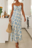 Sexy Vacation Print Flowers Backless V Neck Waist Skirt Dresses
