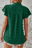 Solid Polka Dot Fur Ball V Neck Tops