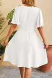 Sweet Simplicity Solid Fold V Neck Waist Skirt Dresses
