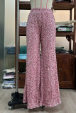Celebrities Elegant Solid Sequins Loose High Waist Wide Leg Solid Color Bottoms