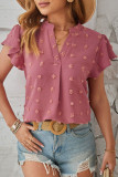 Solid Polka Dot Fur Ball V Neck Tops