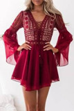 Sexy Vacation Solid Lace V Neck A Line Dresses