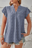 Solid Polka Dot Fur Ball V Neck Tops