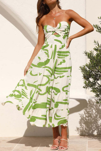 Sexy Vacation Geometric Print Fold Strapless Printed Dress Dresses