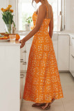 Sexy Vacation Print Flowers Backless V Neck Waist Skirt Dresses