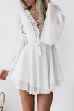 Sexy Vacation Solid Lace V Neck A Line Dresses