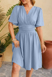 Sweet Simplicity Solid Fold V Neck Waist Skirt Dresses