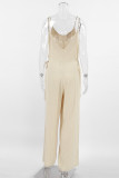 Casual Simplicity Solid Bandage V Neck Loose Jumpsuits